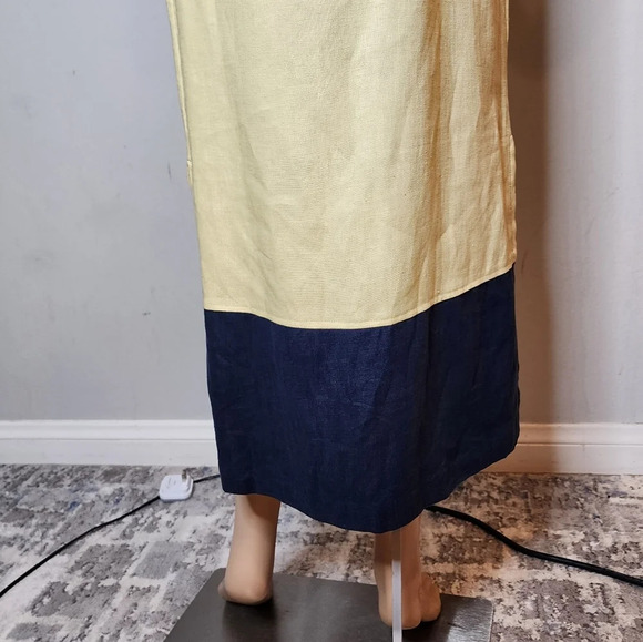 100% Linen Maxi Dress Modern Element Cream Yellow Blue Colorblock Small Petite. - Picture 8 of 16